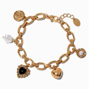 Claire’s Gold-tone Heart Charm Bracelet with Faux Pearl Accents